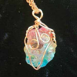 Rainbow Or Aura Quarts Pendant Necklace